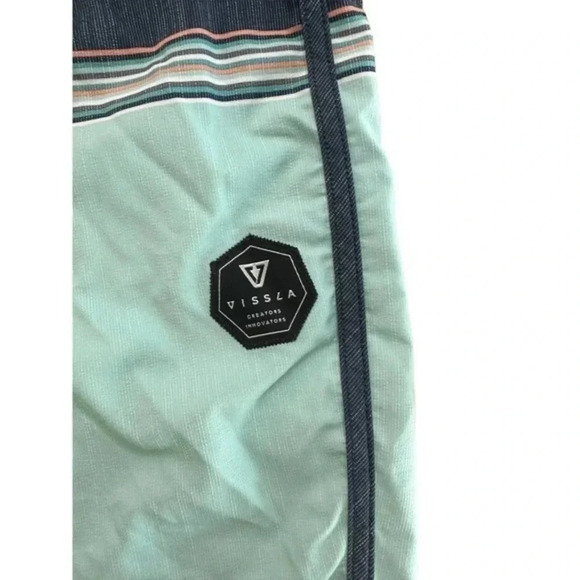 Vissla Mens Stretch Elastic Drawcord Waist Board Shorts‎ Blue Green Size 36 - Picture 2 of 5
